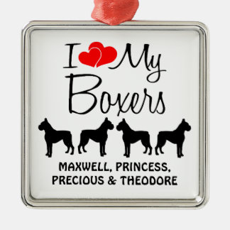 Custom I Love My Four Boxers Metal Ornament