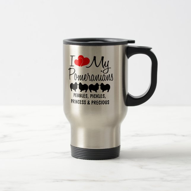 Custom I Love My Four Pomeranian Dogs Mug (Right)