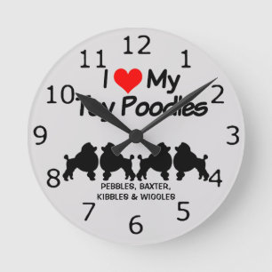 CUSTOM I Love My Four Toy Poodle Dogs Round Clock
