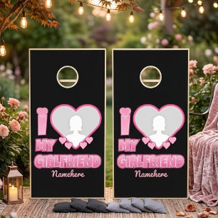 Custom I Love My Girlfriend – Add Photo & Name Cornhole Set