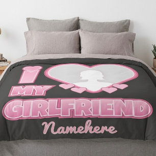 Custom I Love My Girlfriend – Add Photo & Name Duvet Cover