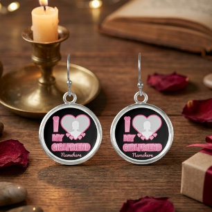 Custom I Love My Girlfriend – Add Photo & Name Earrings
