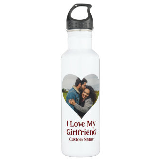 Custom I Love My Girlfriend Heart Photo Stainless Steel Water Bottle