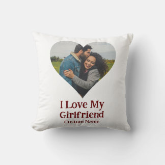 Custom I Love My Girlfriend Heart Photo Throw Pillow