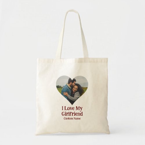 Custom I Love My Girlfriend Heart Photo  Tote Bag