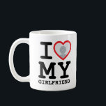 Custom I love my girlfriend photo text Coffee Mug<br><div class="desc">Create your own black and red I Love My Girlfriend custom Photo and Text mug with this modern and funny shirt template featuring a cool slab serif font and girlfriend photo into a huge red heart. Add your own photo, your name or any personalized text. The "I love My Girlfriend"...</div>