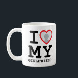 Custom I love my girlfriend photo text Coffee Mug<br><div class="desc">Create your own black and red I Love My Girlfriend custom Photo and Text mug with this modern and funny shirt template featuring a cool slab serif font and girlfriend photo into a huge red heart. Add your own photo, your name or any personalized text. The "I love My Girlfriend"...</div>