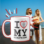 Custom I love my girlfriend photo text Coffee Mug<br><div class="desc">Create your own I Love My Girlfriend custom Photo and Text mug with this modern and funny shirt template featuring a cool slab serif font and girlfriend photo into a huge red heart. Add your own photo, your name or any personalized text. The "I love My Girlfriend" mugs design is...</div>