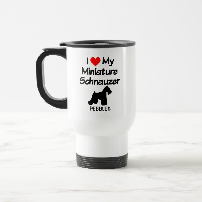 Custom I Love My Miniature Schnauzer Dog Travel Mug (Left)