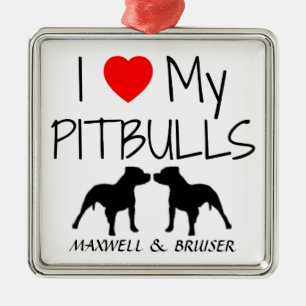 Custom I Love My Pitbulls Metal Ornament