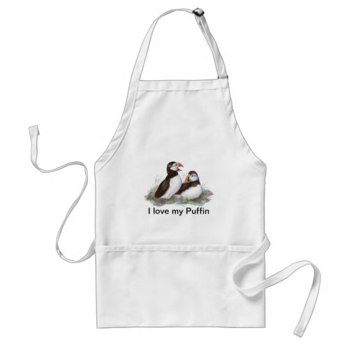 Custom I love my Puffin Cute Watercolor Puffins Adult Apron