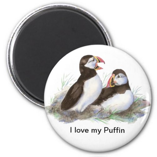 Custom I love my Puffin Cute Watercolor Puffins Magnet