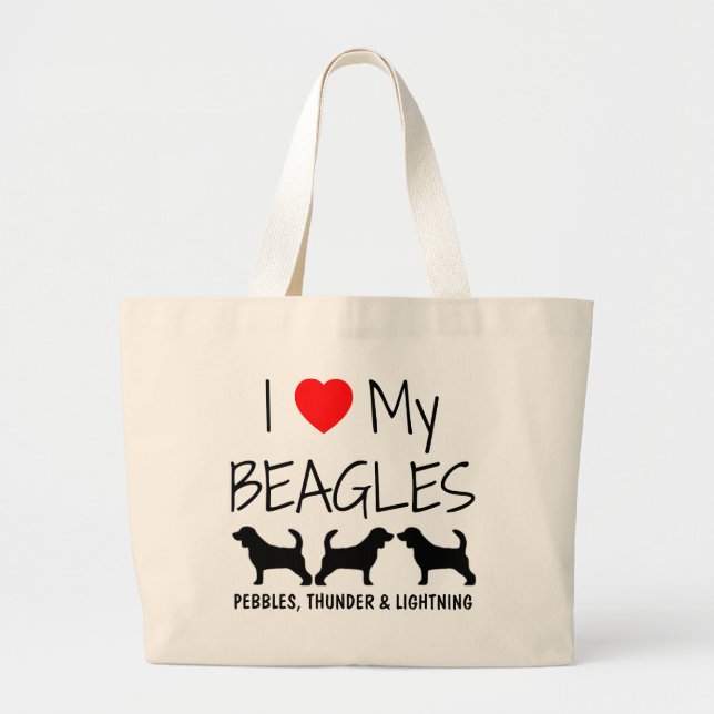 Custom I Love My Three Beagles Large Tote Bag (Front)