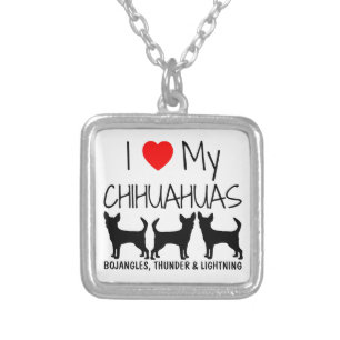 Custom I Love My Three Chihuahuas Silver Plated Necklace