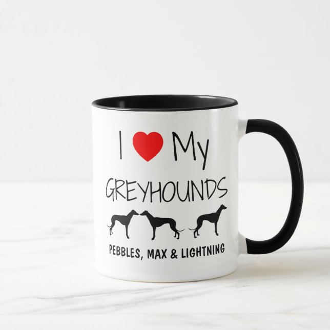 Custom I Love My Three Greyhounds Mug (Right)