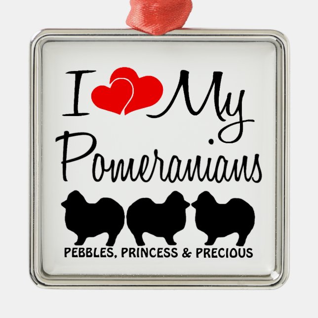Custom I Love My Three Pomeranians Ornament (Front)
