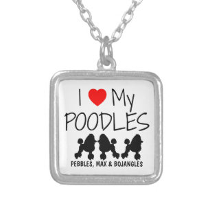 Custom I Love My Three Poodles Silver Plated Necklace