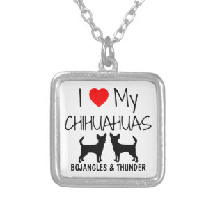 Custom I Love My Two Chihuahuas Silver Plated Necklace