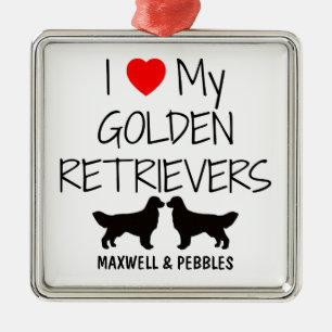 Custom I Love My Two Golden Retrievers Metal Ornament