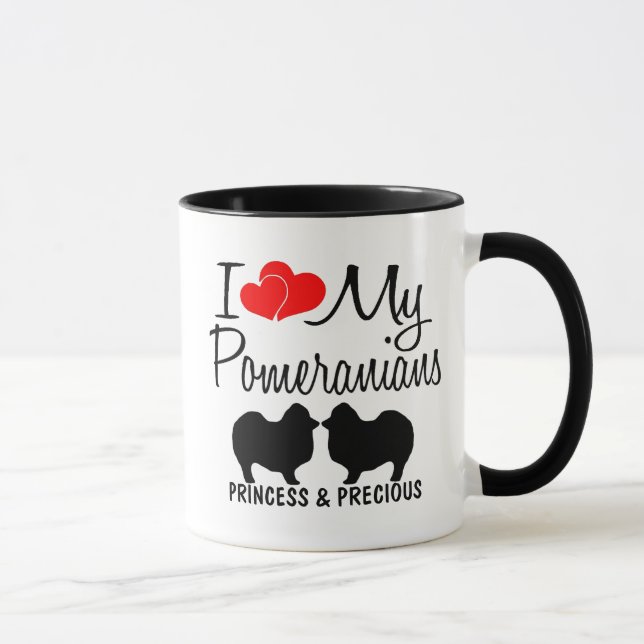 Custom I Love My Two Pomeranian Dogs Mug (Right)