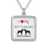 Custom I Love My Two Rottweilers Silver Plated Necklace