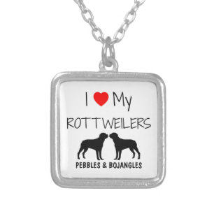Custom I Love My Two Rottweilers Silver Plated Necklace