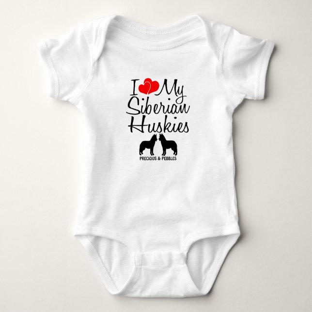 Custom I Love My Two Siberian Huskies Baby Bodysuit (Front)