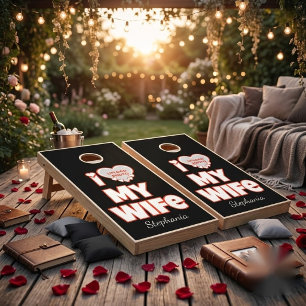 Custom I Love My Wife – Add Name & Photo Cornhole Set