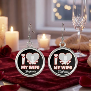 Custom I Love My Wife – Add Name & Photo Earrings