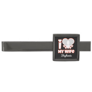 Custom I Love My Wife – Add Name & Photo Gunmetal Finish Tie Bar