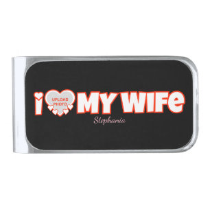 Custom I Love My Wife – Add Name & Photo Silver Finish Money Clip