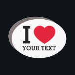 Custom "I Love" Oval Car Magnet<br><div class="desc">Show off what you love with this fun and customizable "I ❤️" oval car magnet. Featuring a bold black "I, " a vibrant red heart, and editable text underneath, this magnet lets you express your passions, whether it's a person, place, hobby, pet, or business. Perfect for cars, refrigerators, lockers, or...</div>