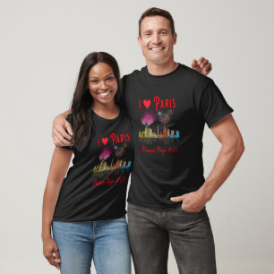 Custom I Love Paris at Night Skyline Fireworks T-Shirt