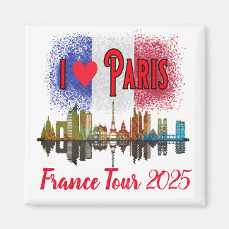 Custom I Love Paris Skyline French Flag Souvenir Magnet