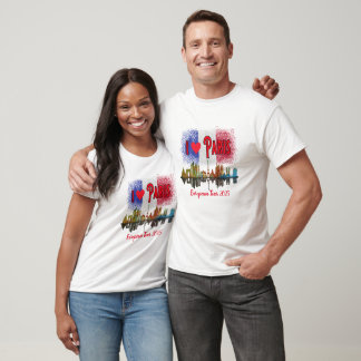 Custom I Love Paris Skyline French Flag Souvenir T-Shirt