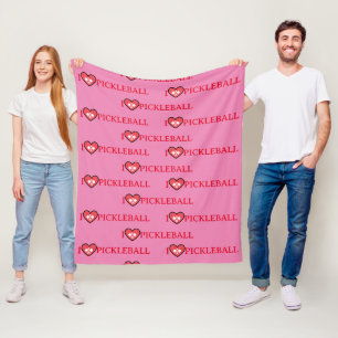 Custom I Love Pickleball Heart Pink Fleece Blanket