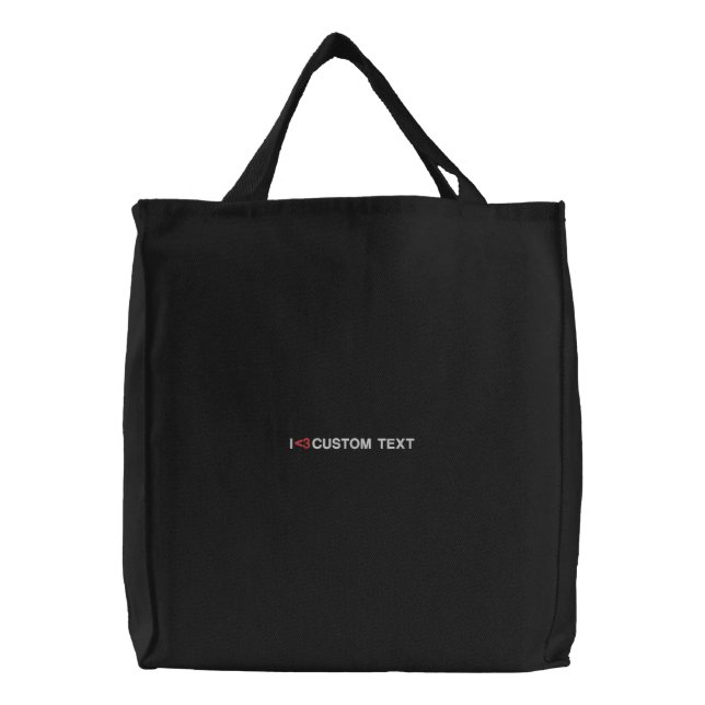 Custom I love red heart white modern text Embroidered Tote Bag (Front)