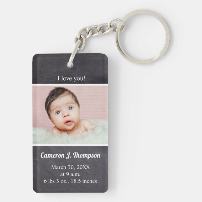 Custom I love you baby Photo birth announcement Keychain (Back)