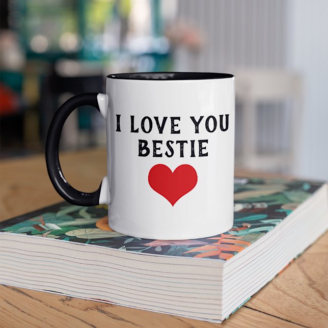 Custom I Love You Bestie Text Cute Red Heart Mug (Creator Uploaded)