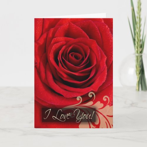 Custom I Love You Cards Red Rose Swirl Holiday Card