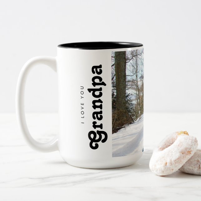 Custom I love you Grandpa Photo  Two-Tone Coffee Mug (With Donut)
