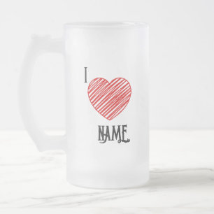 Custom I ♥ Name  Frosted Glass Beer Mug