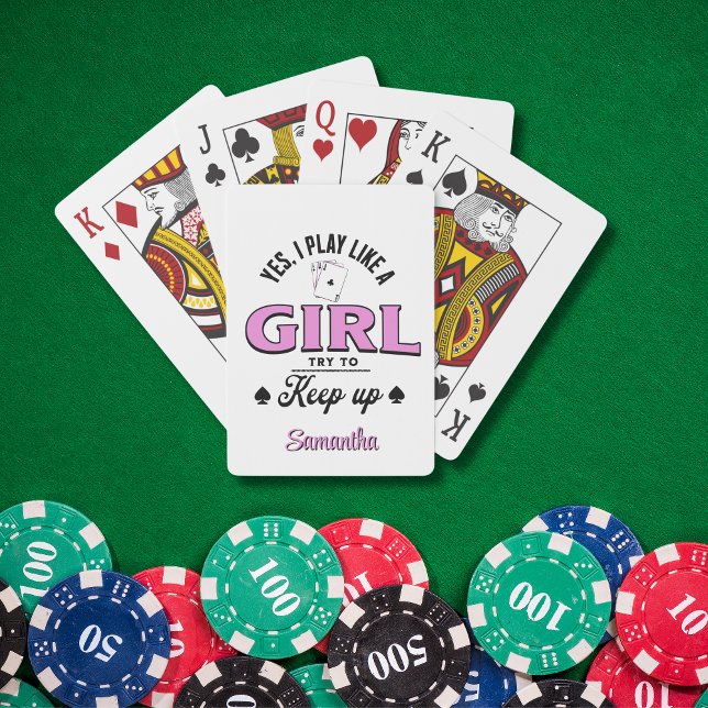 Custom "I Play Like A Girl" Funny Quote pink Poker Cards (Creator Uploaded)