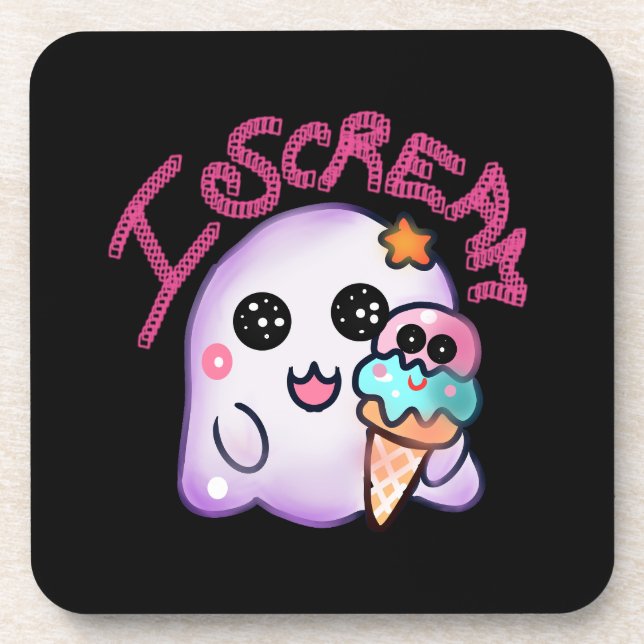 Custom "I Scream" Ghost with Ice Cream Cone Art Beverage Coaster (Front)