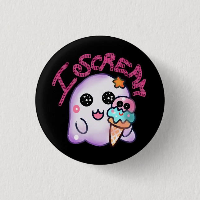Custom "I Scream" Ghost with Ice Cream Cone Art Button (Front)