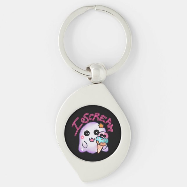 Custom "I Scream" Ghost with Ice Cream Cone Art Keychain (Front)