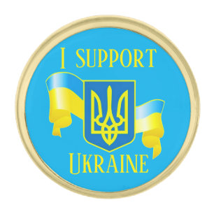 Custom I support Ukraine UKRAINIAN FLAG Button Go Gold Finish Lapel Pin