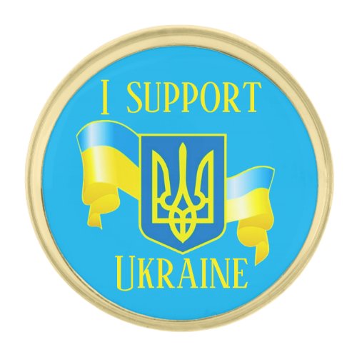 Custom I support Ukraine UKRAINIAN FLAG Button  Go Gold Finish Lapel Pin