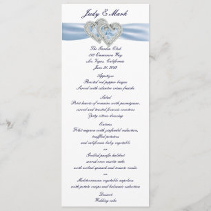Custom Ice Blue Hearts Menu Card