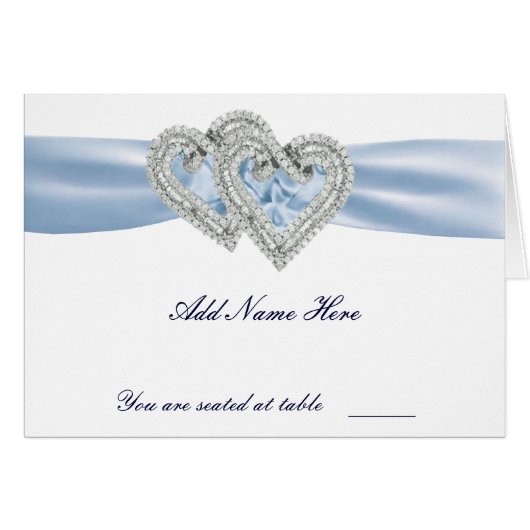Custom Ice Blue Hearts Place Card (Front Horizontal)